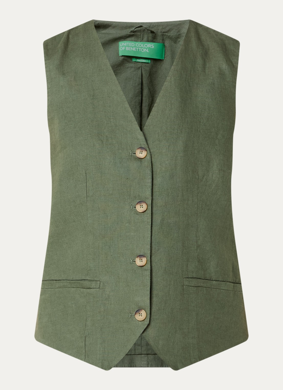 Benetton Gilet van linnen - voorkant 2 legergroen