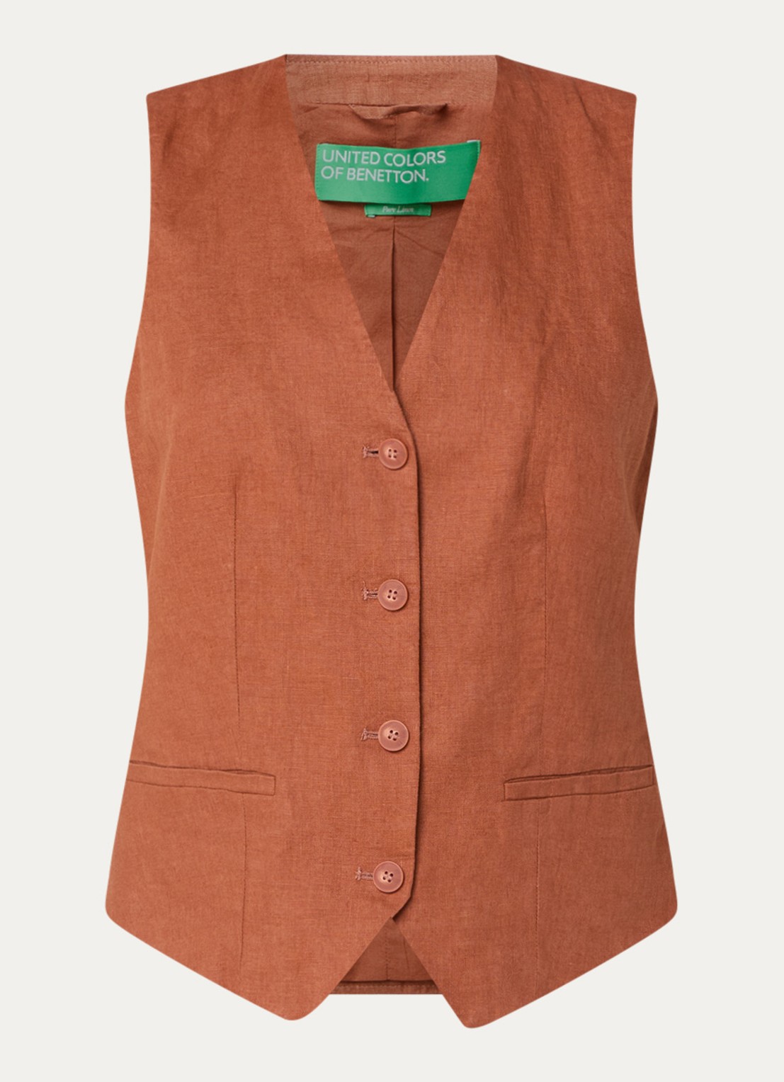 Benetton Gilet van linnen - voorkant 2 oranjebruin