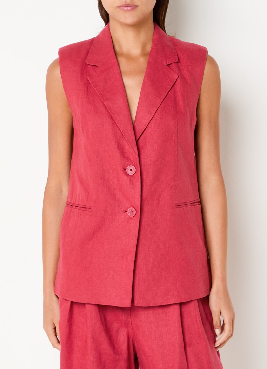 Benetton Gilet van linnen - detail 2 kersenrood