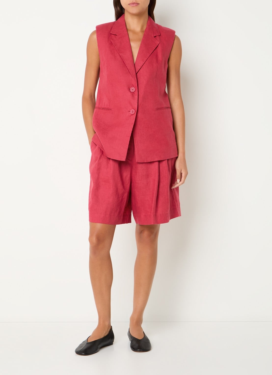 Benetton Gilet van linnen - voorkant 4 kersenrood