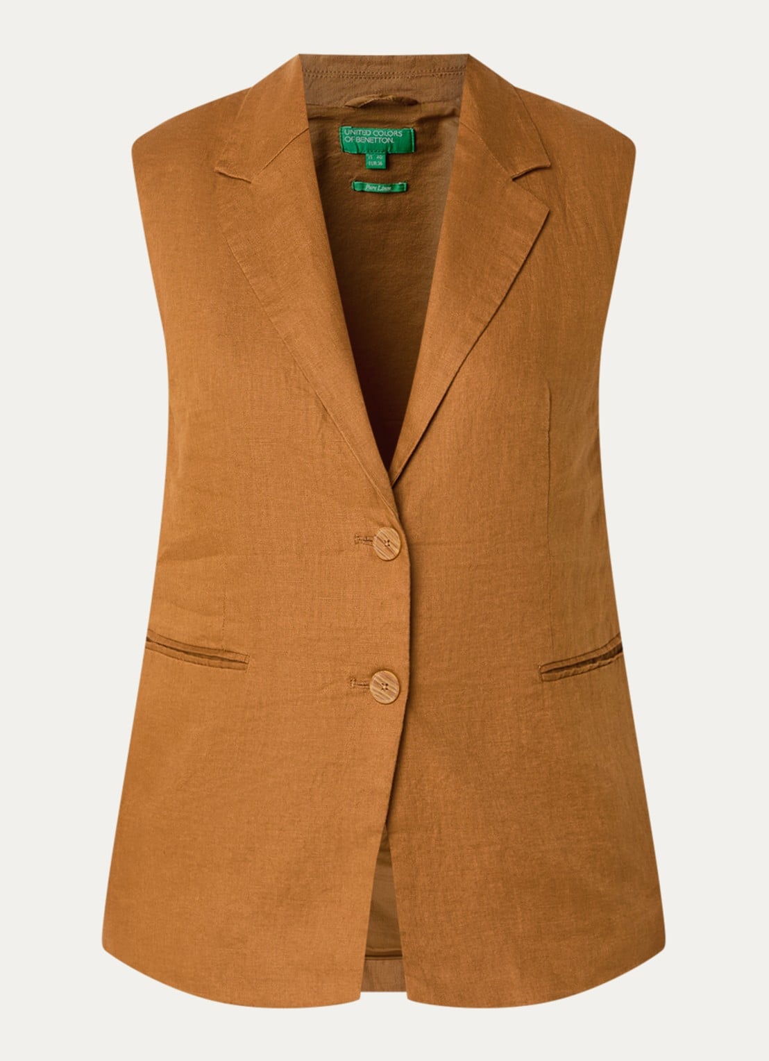 Benetton Gilet van linnen - voorkant 2 camel