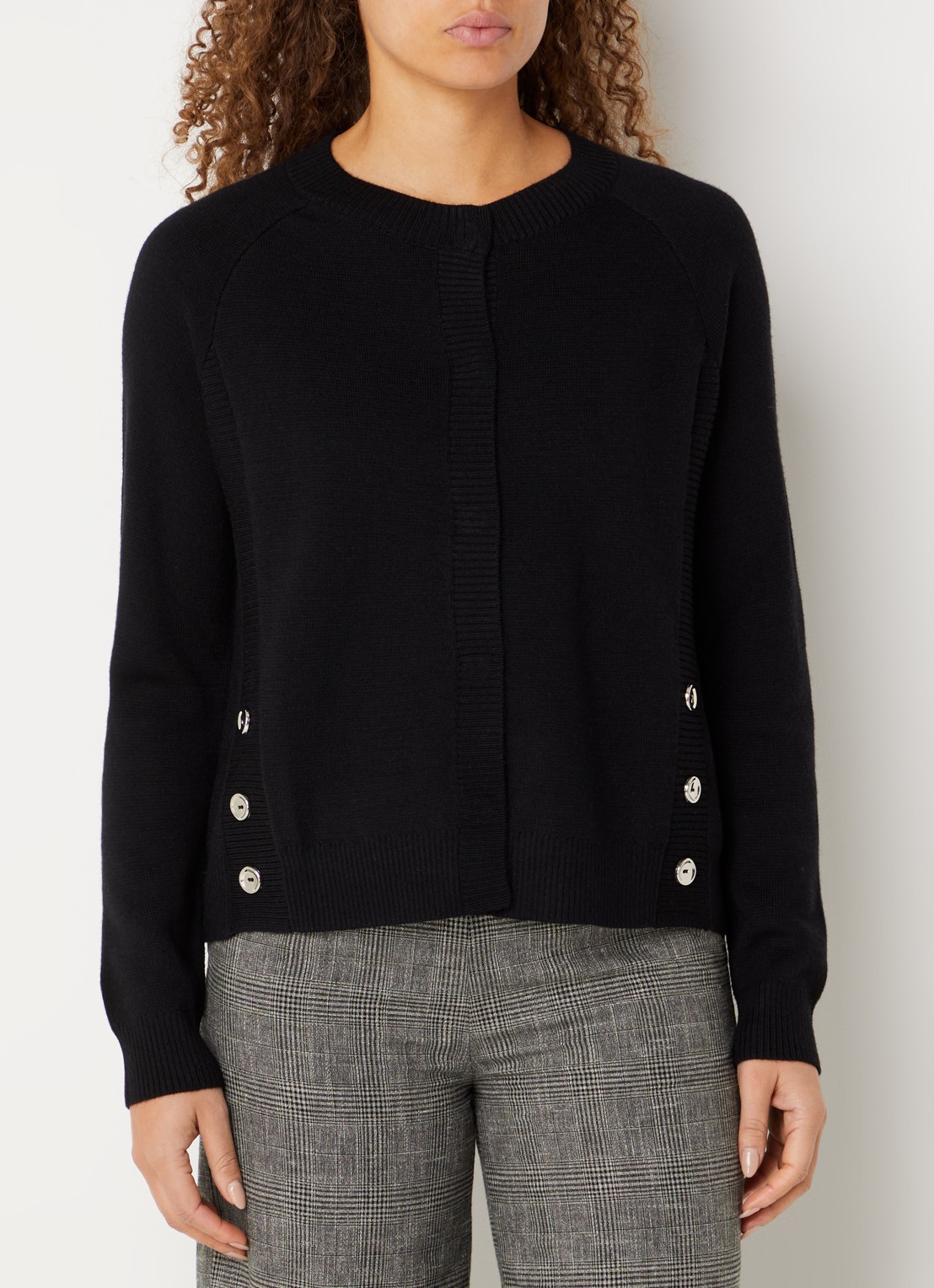 Benetton Grofgebreid vest in wolblend met sierknopen - detail 3 zwart