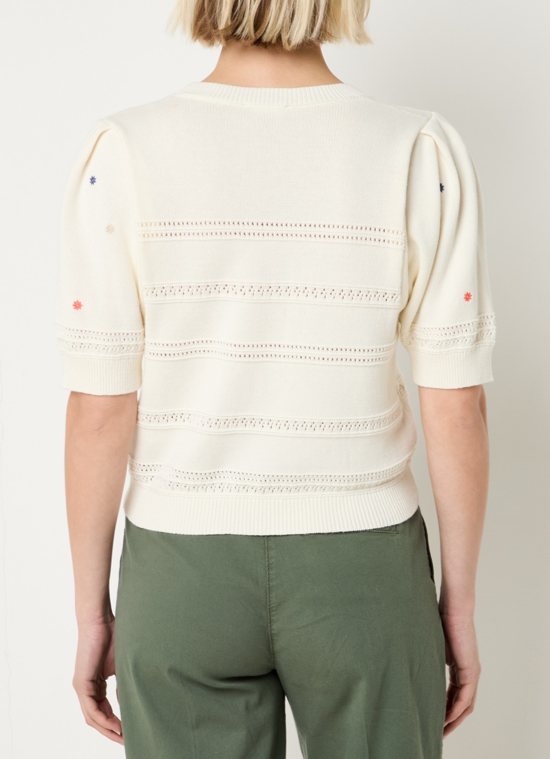 Benetton Grofgebreide pullover met borduring - achterkant creme