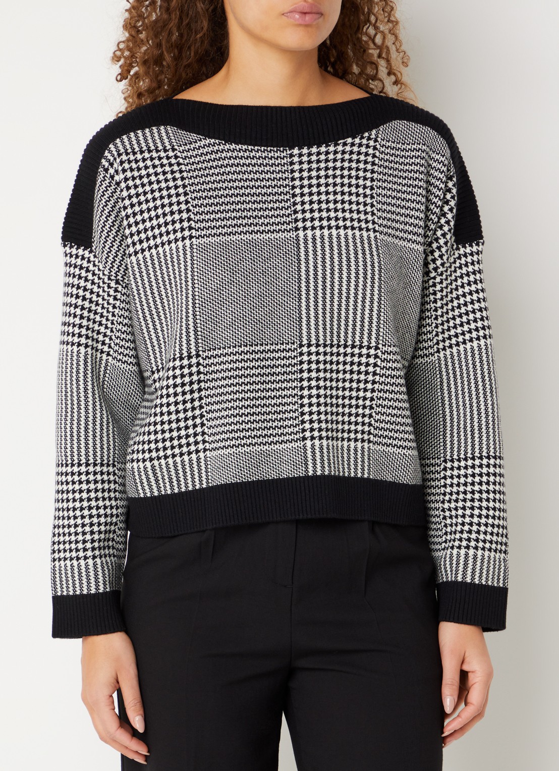 Benetton Grofgebreide trui in wolblend met pied-de-poule dessin  - detail 2 grijs