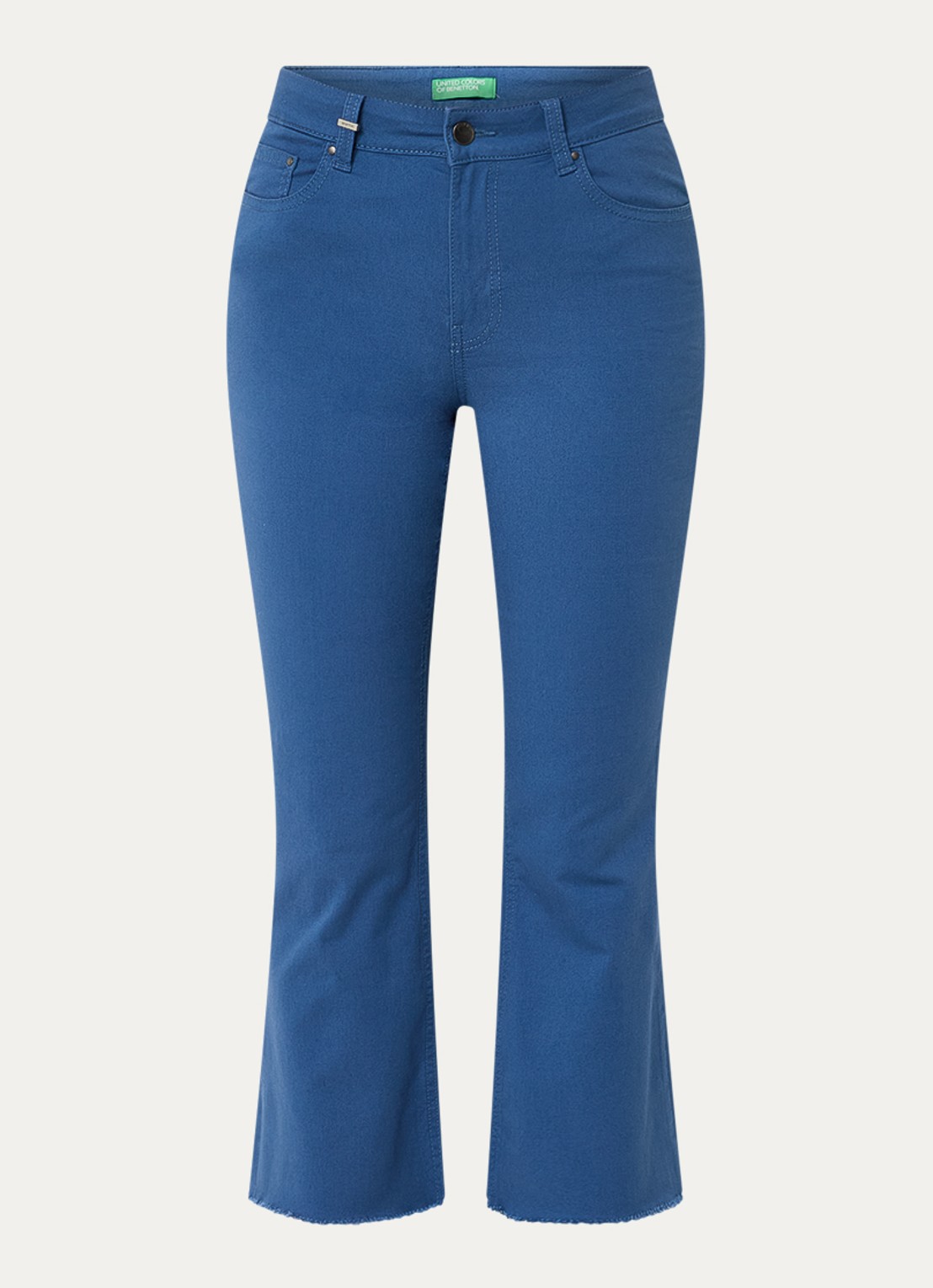 Benetton High waist cropped bootcut jeans met gekleurde wassing - voorkant 4 staalblauw