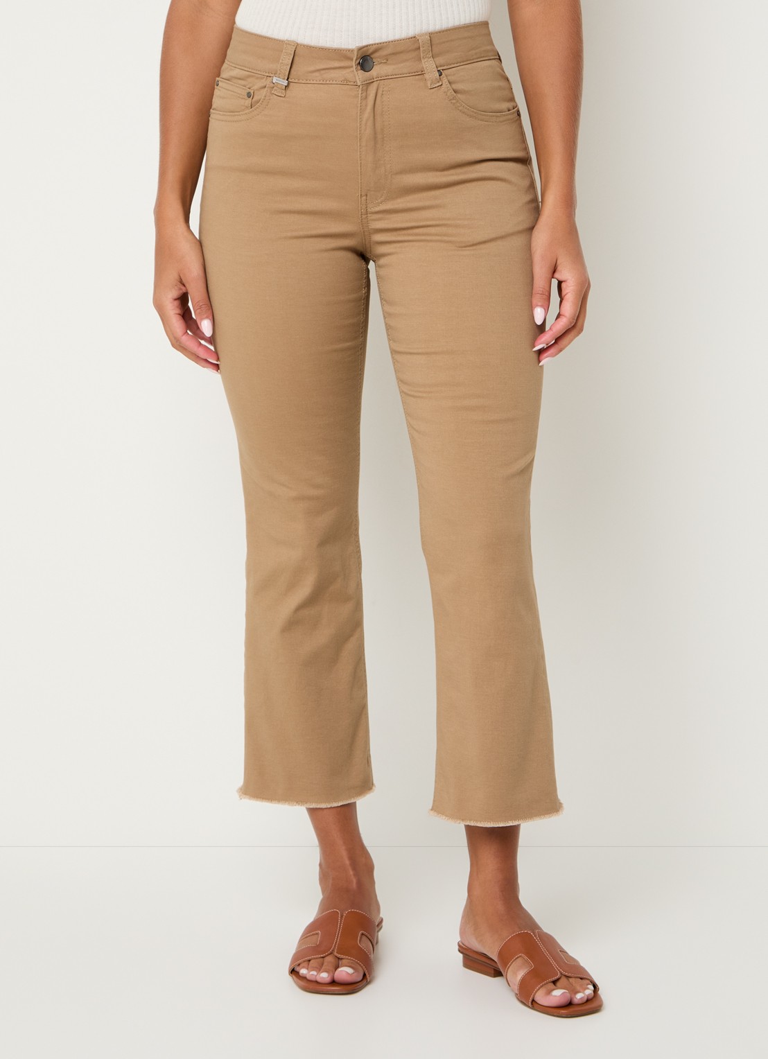Benetton High waist cropped bootcut jeans met gekleurde wassing - detail 4 camel