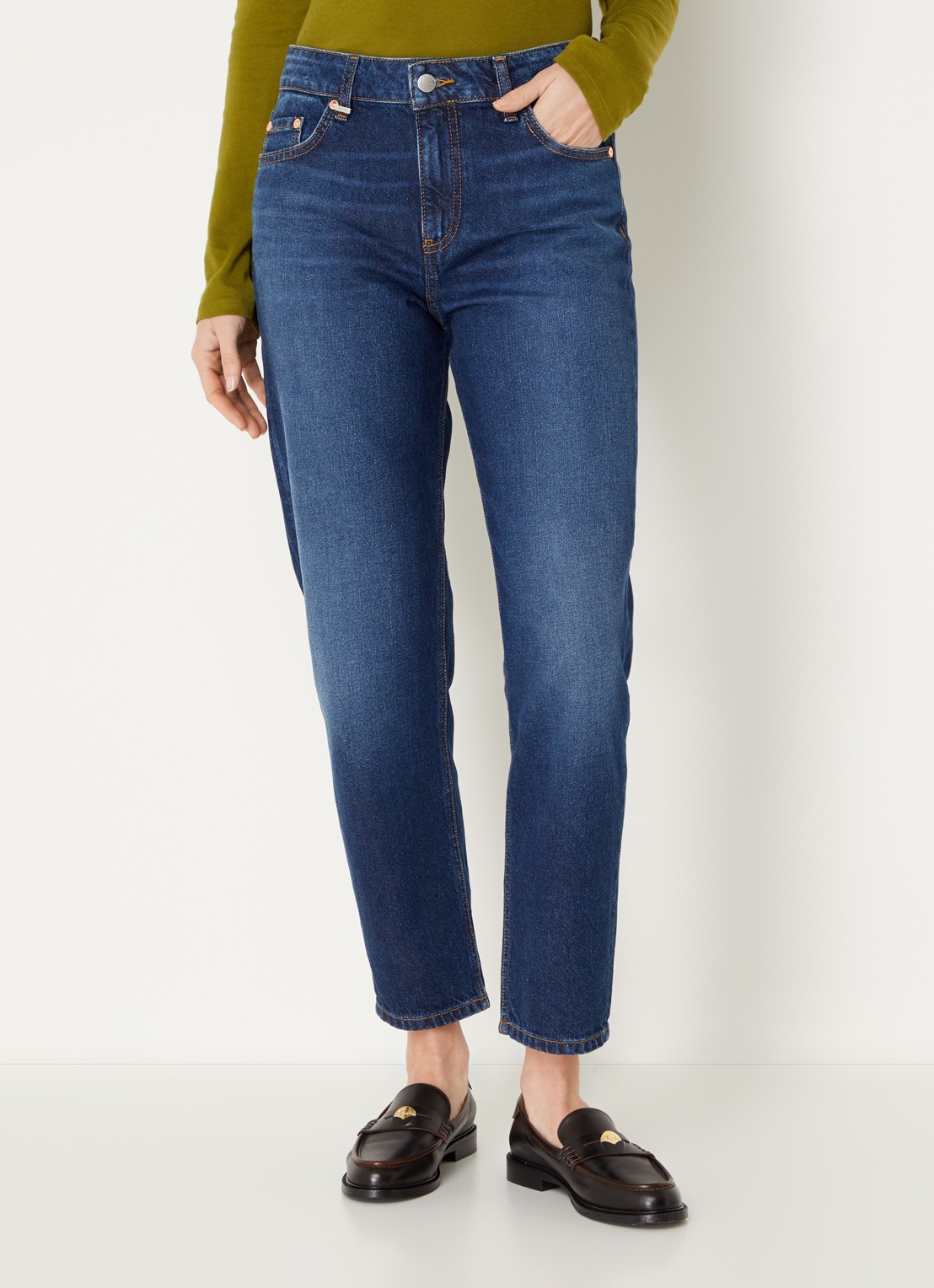 Benetton High waist cropped straight leg jeans met medium wassing - detail 2 indigo