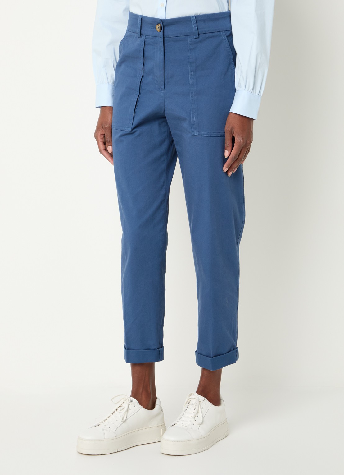 Benetton High waist cropped tapered fit broek met opgestikte zakken - detail 4 petrol