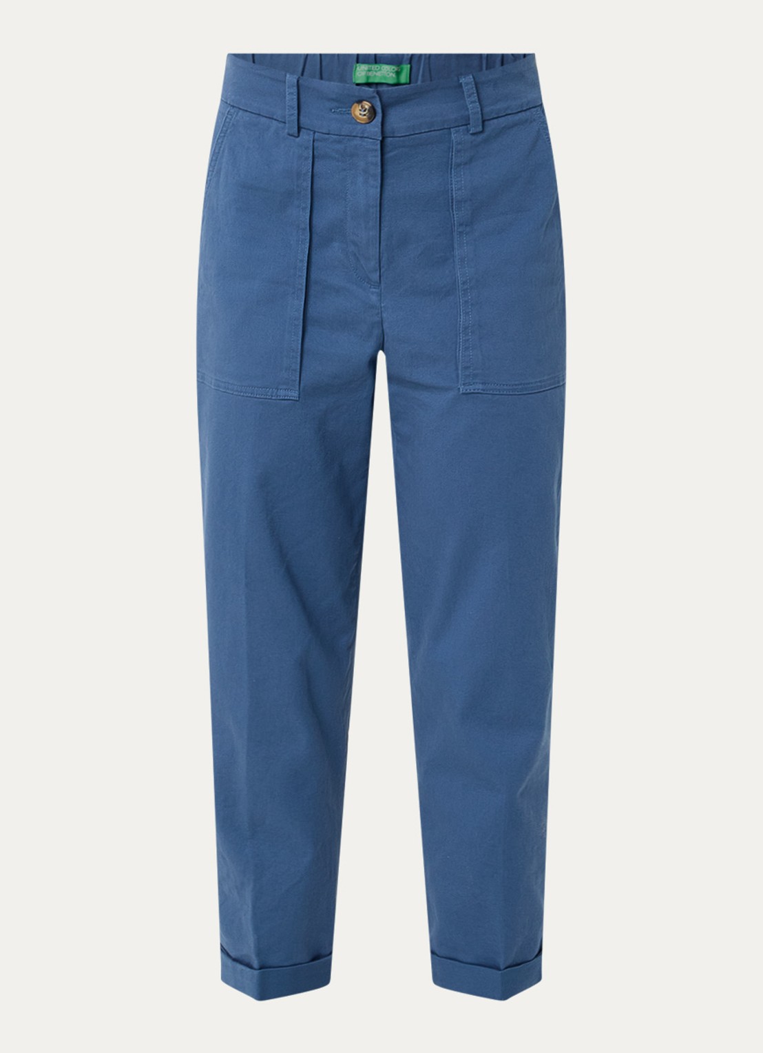 Benetton High waist cropped tapered fit broek met opgestikte zakken - voorkant 2 petrol