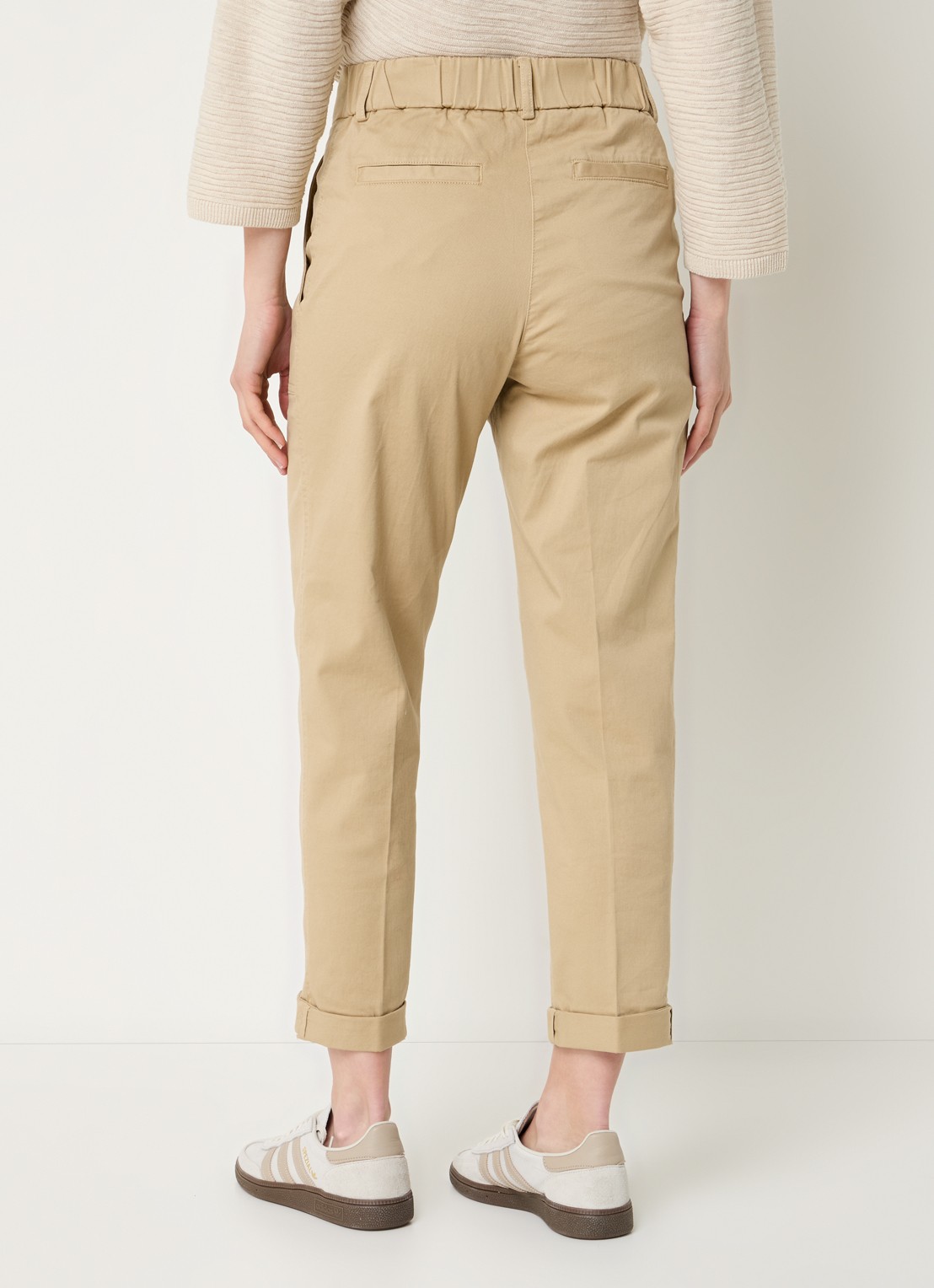 Benetton High waist cropped tapered fit broek met opgestikte zakken - achterkant 4 khaki