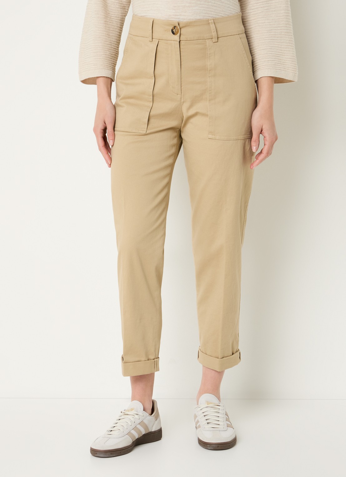 Benetton High waist cropped tapered fit broek met opgestikte zakken - detail 3 khaki