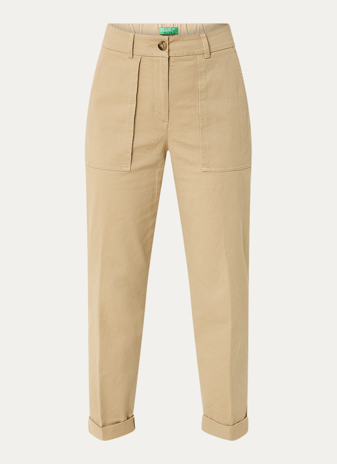 Benetton High waist cropped tapered fit broek met opgestikte zakken - voorkant khaki