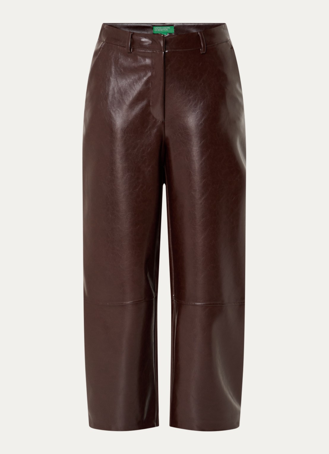 Benetton High waist cropped tapered fit broek van imitatieleer - voorkant 3 chocoladebruin