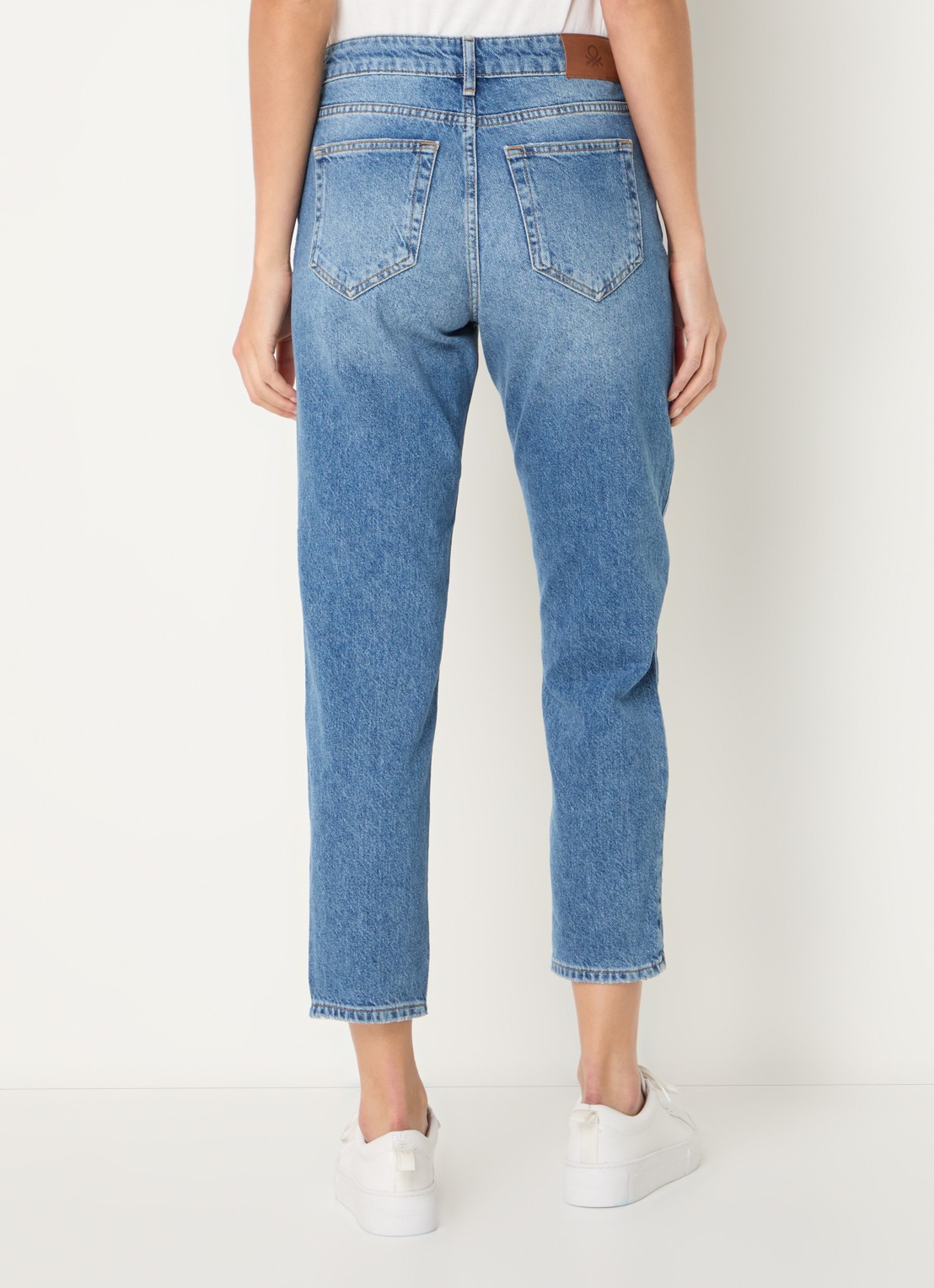 Benetton High waist cropped tapered fit jeans - achterkant blauw