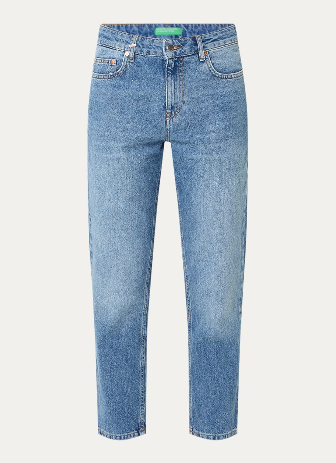 Benetton High waist cropped tapered fit jeans - voorkant 4 blauw