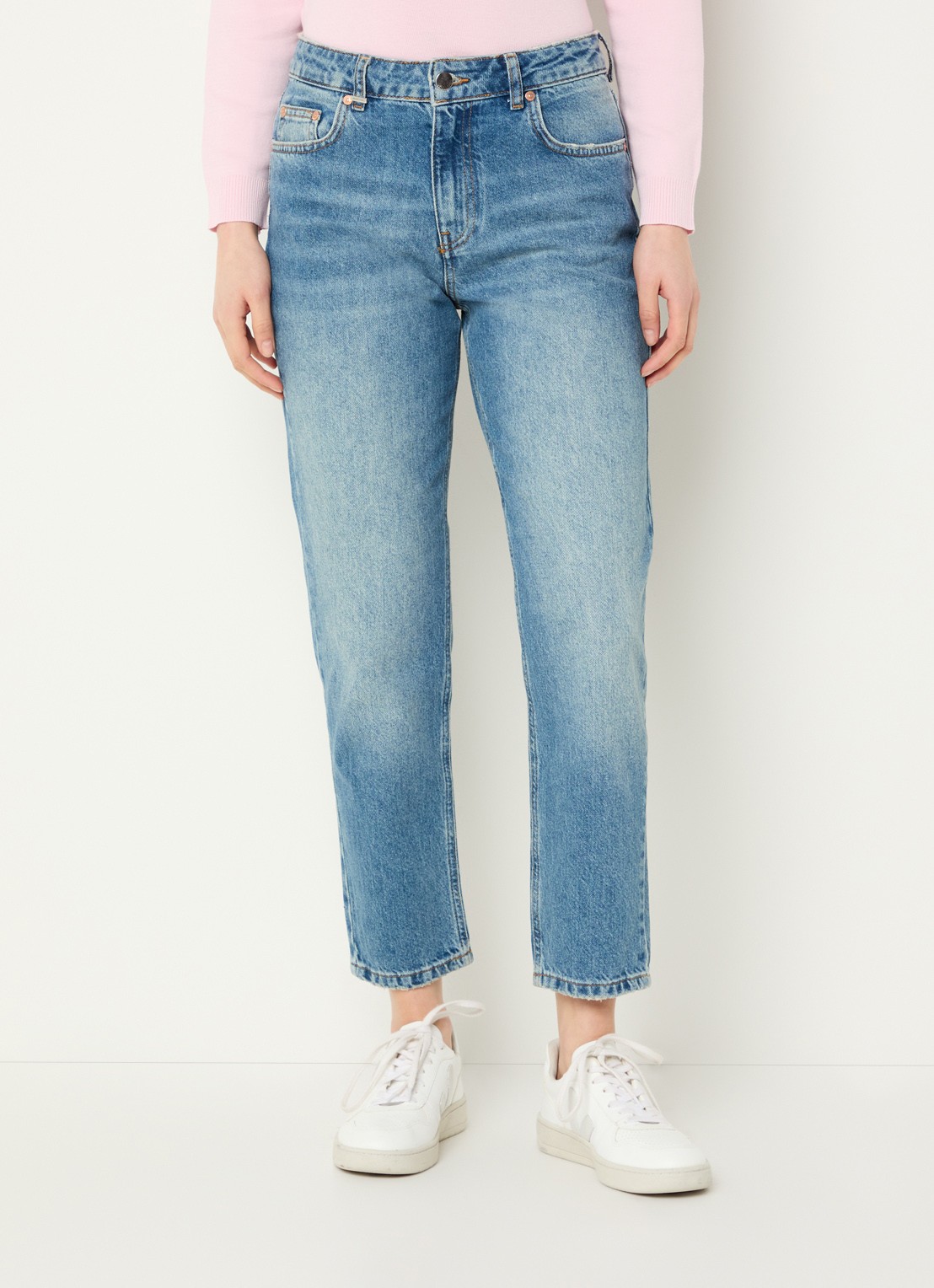 Benetton High waist cropped tapered fit jeans - detail indigo