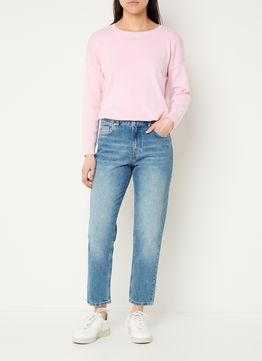 Benetton High waist cropped tapered fit jeans - voorkant 4 indigo