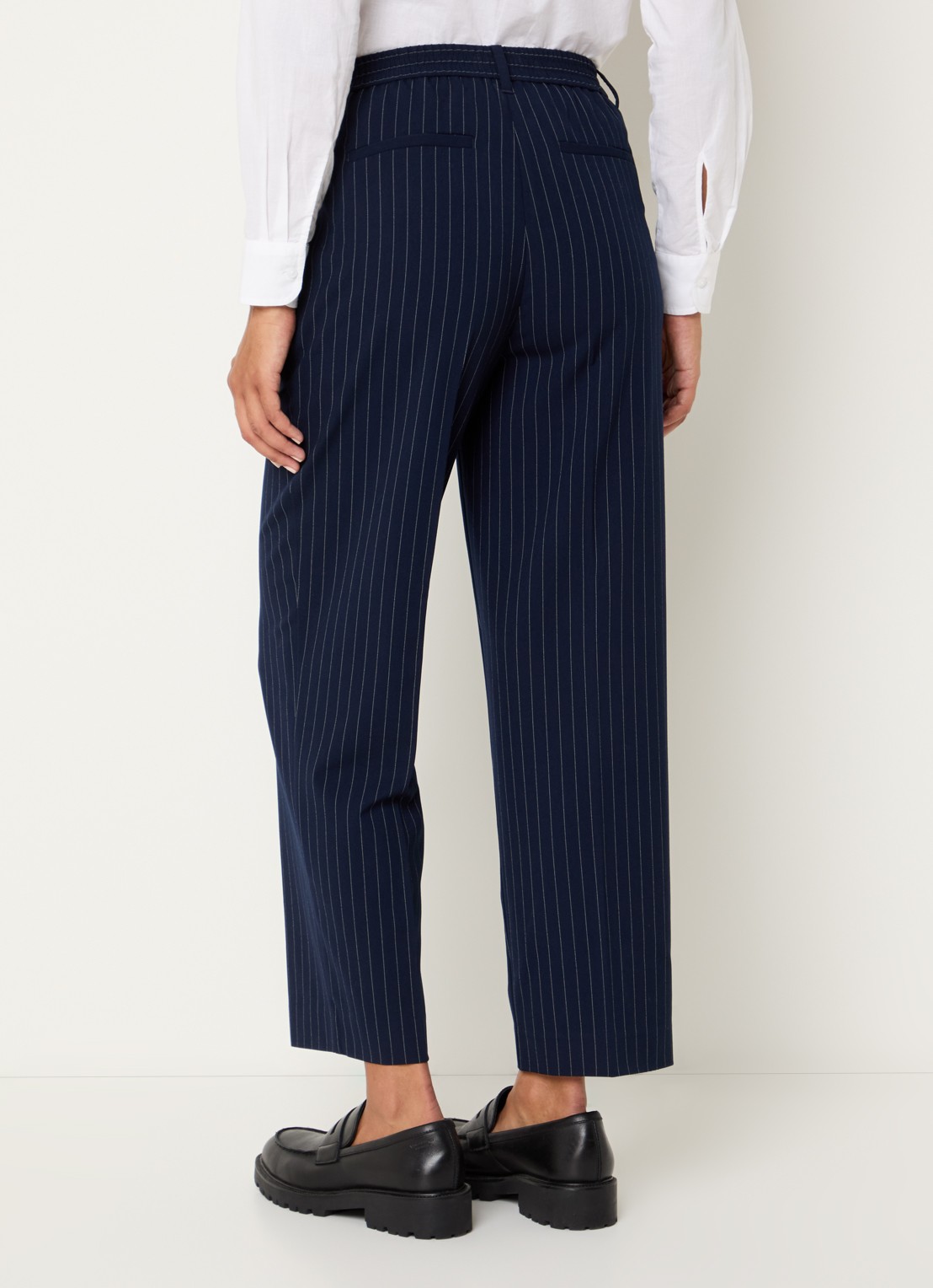 Benetton High waist cropped tapered fit pantalon met krijtstreep - achterkant 4 donkerblauw