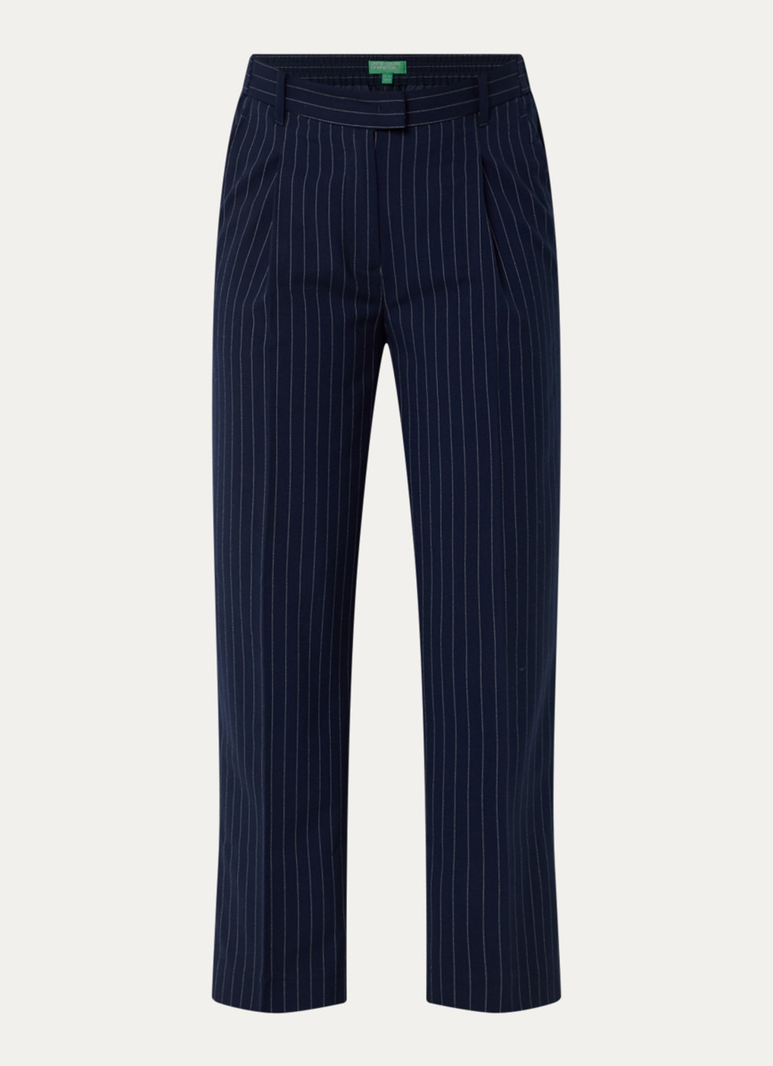 Benetton High waist cropped tapered fit pantalon met krijtstreep - voorkant 2 donkerblauw
