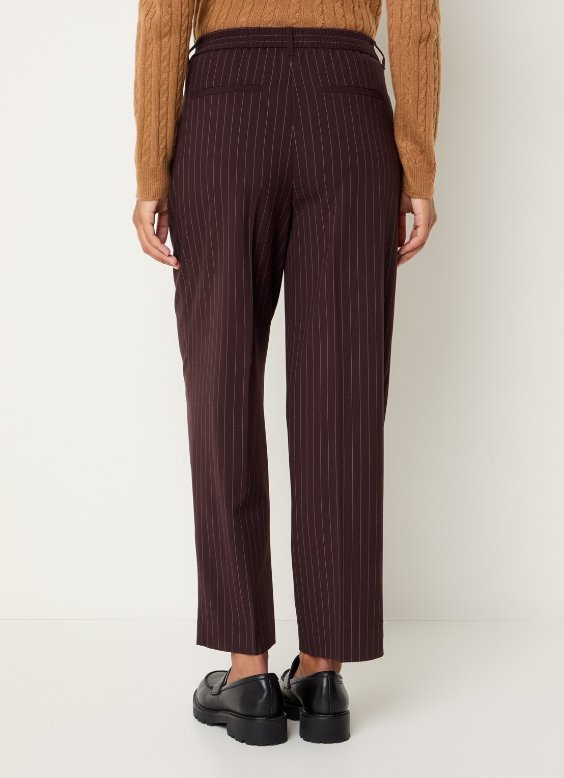 Benetton High waist cropped tapered fit pantalon met krijtstreep - achterkant 2 roodbruin