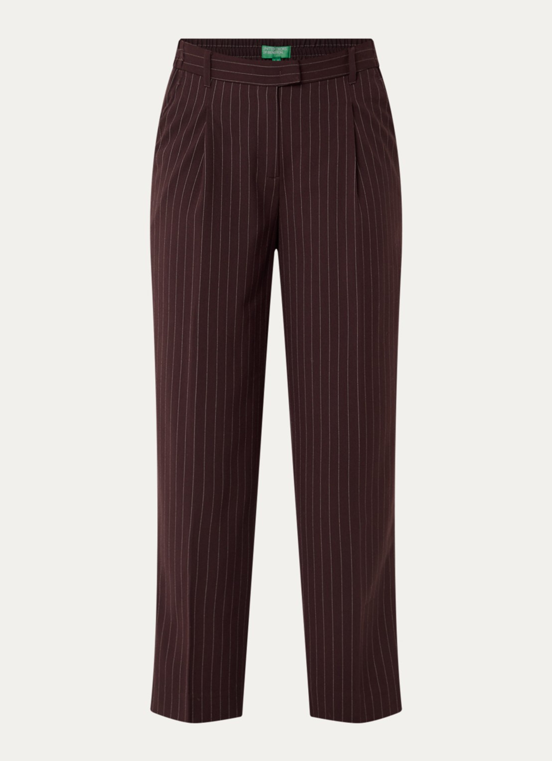 Benetton High waist cropped tapered fit pantalon met krijtstreep - voorkant 3 roodbruin