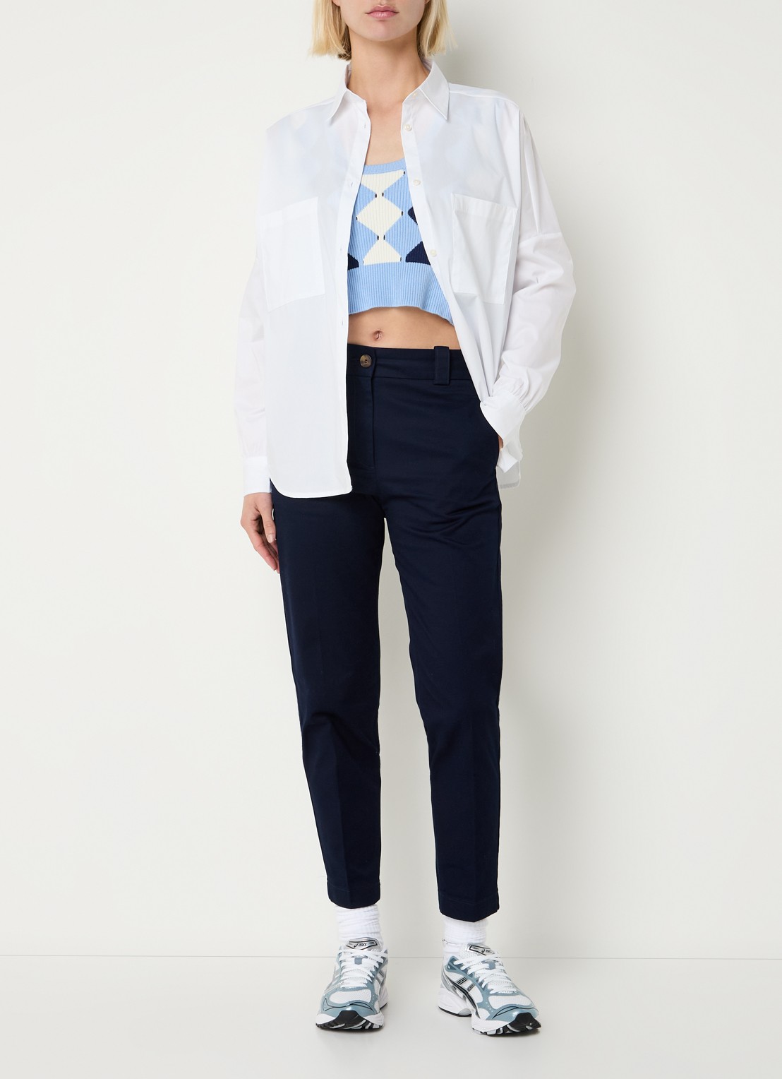 Benetton High waist cropped tapered fit pantalon met steekzakken - voorkant 3 donkerblauw