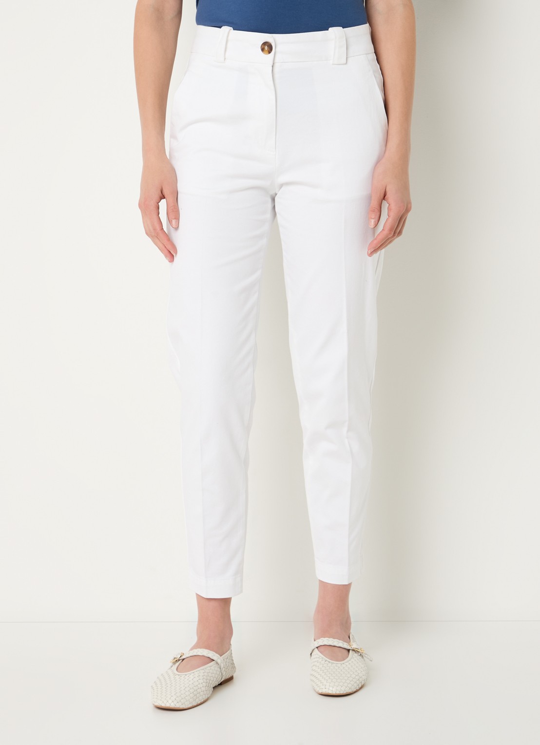 Benetton High waist cropped tapered fit pantalon met steekzakken - detail wit