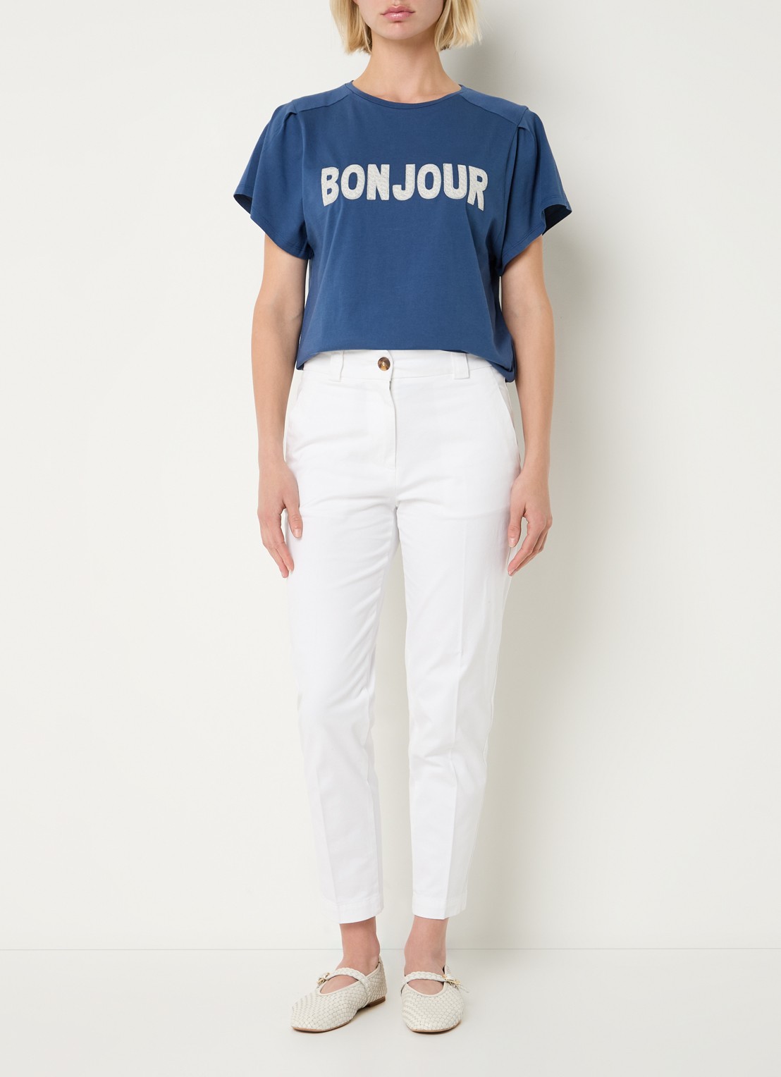 Benetton High waist cropped tapered fit pantalon met steekzakken - voorkant 4 wit