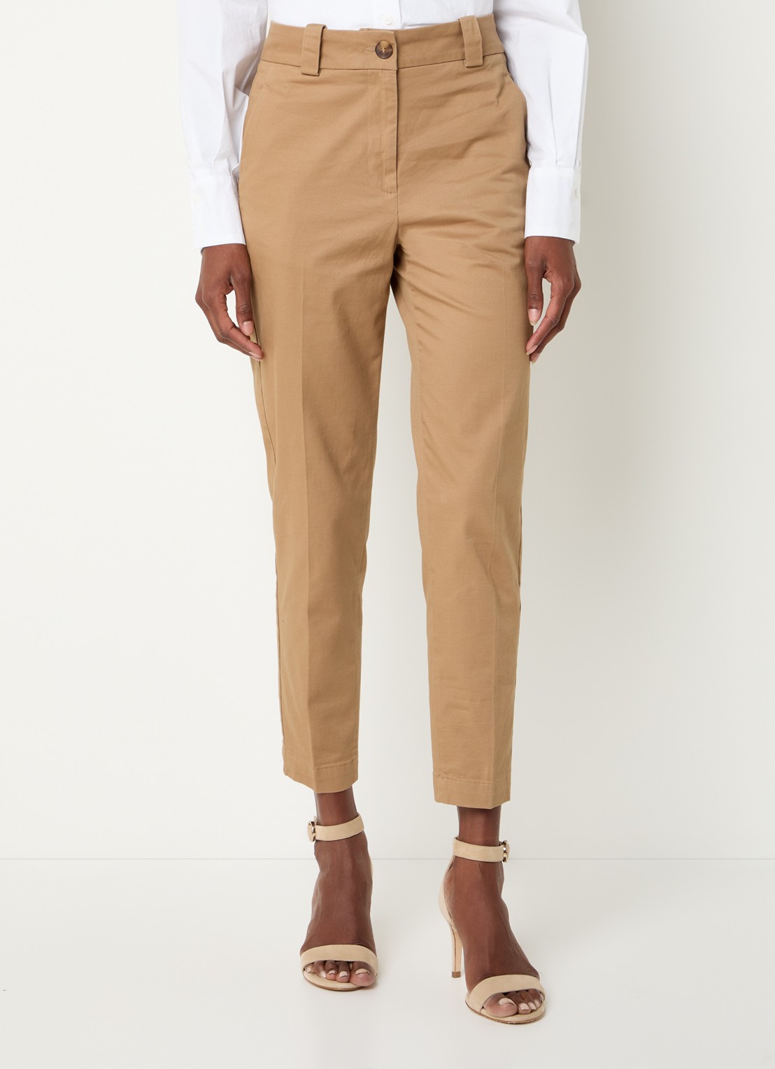Benetton High waist cropped tapered fit pantalon met steekzakken - detail 4 camel