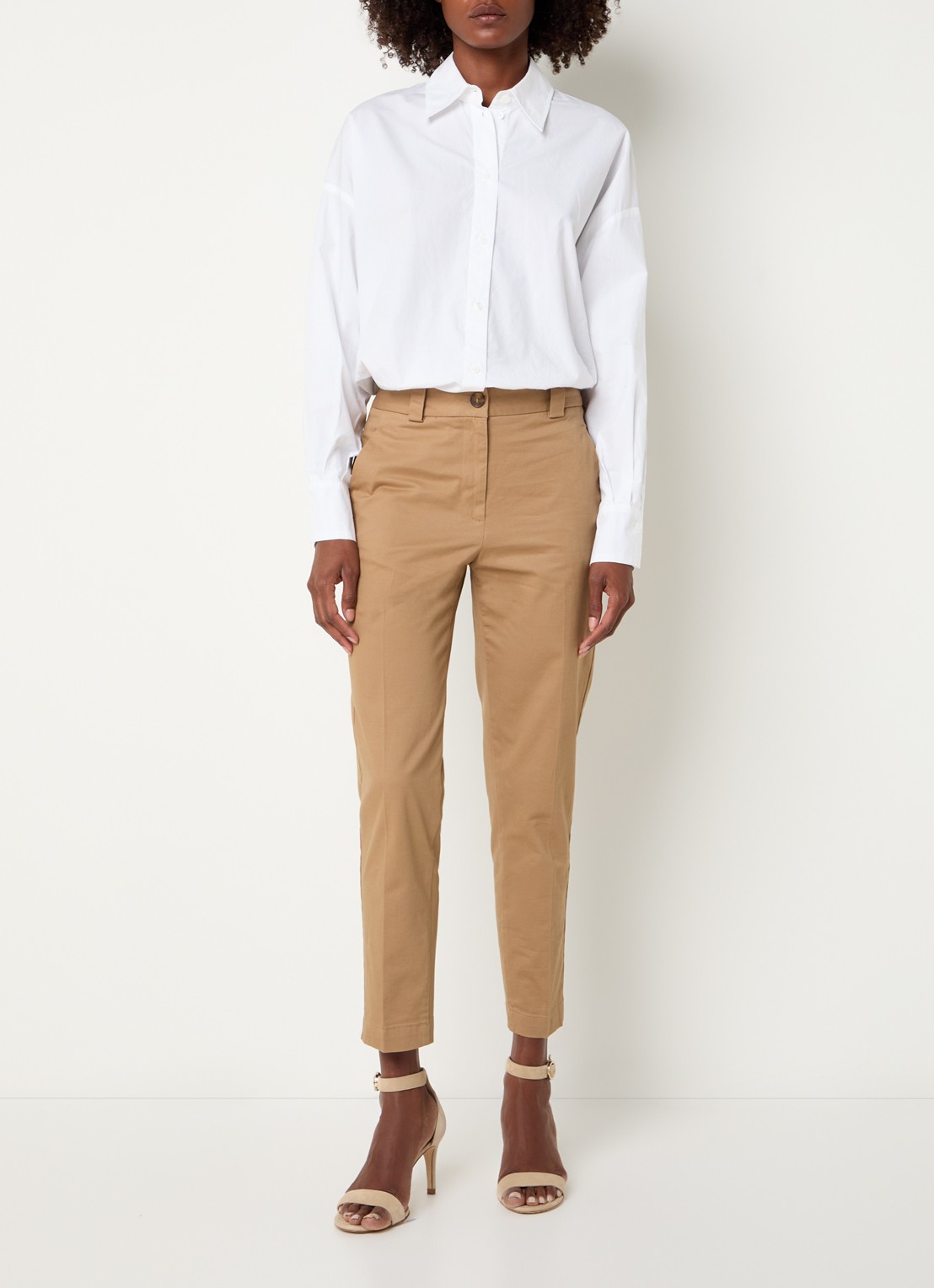 Benetton High waist cropped tapered fit pantalon met steekzakken - voorkant 3 camel