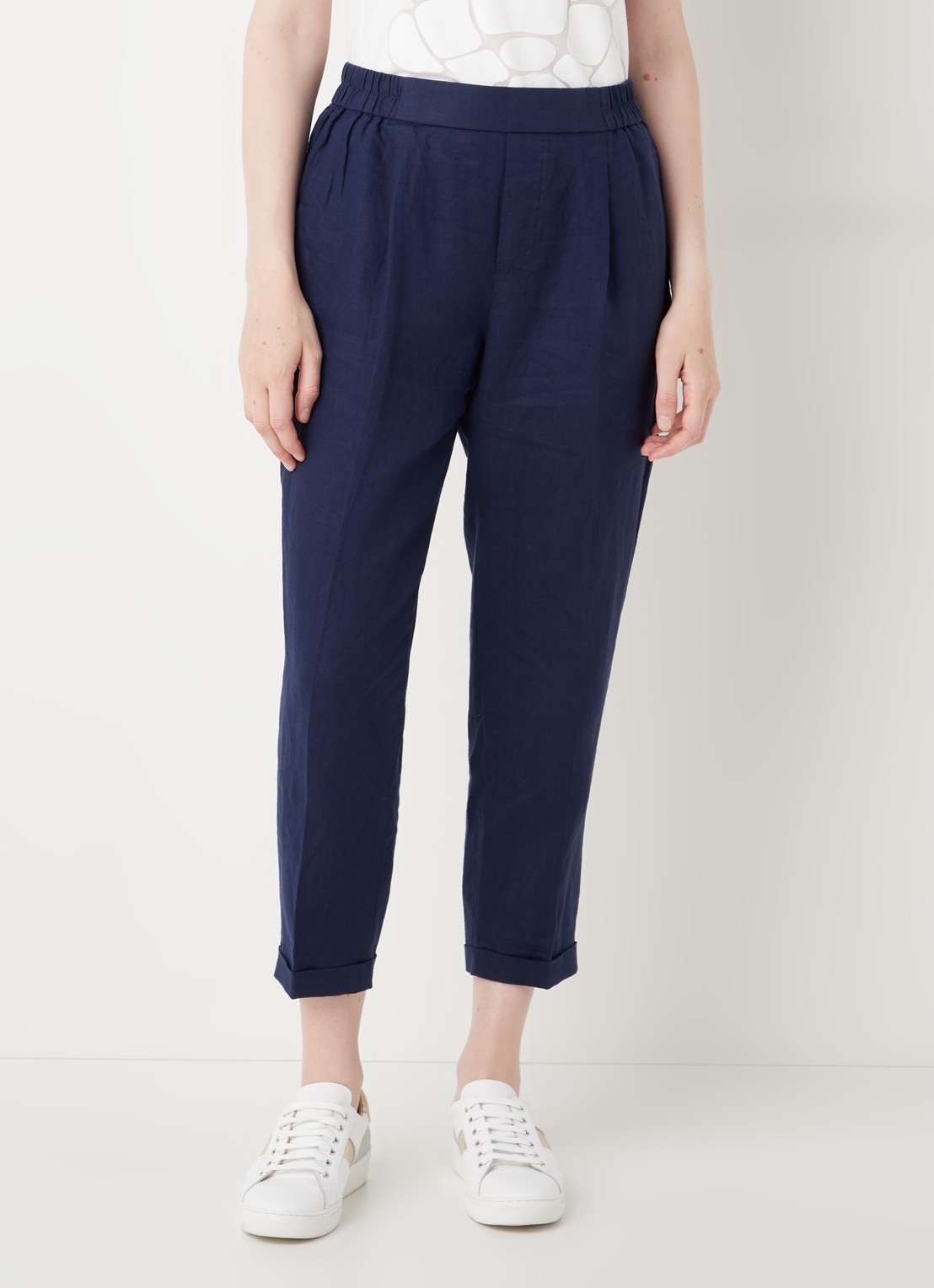 Benetton High waist cropped tapered fit pantalon van linnen  - detail 2 blauw