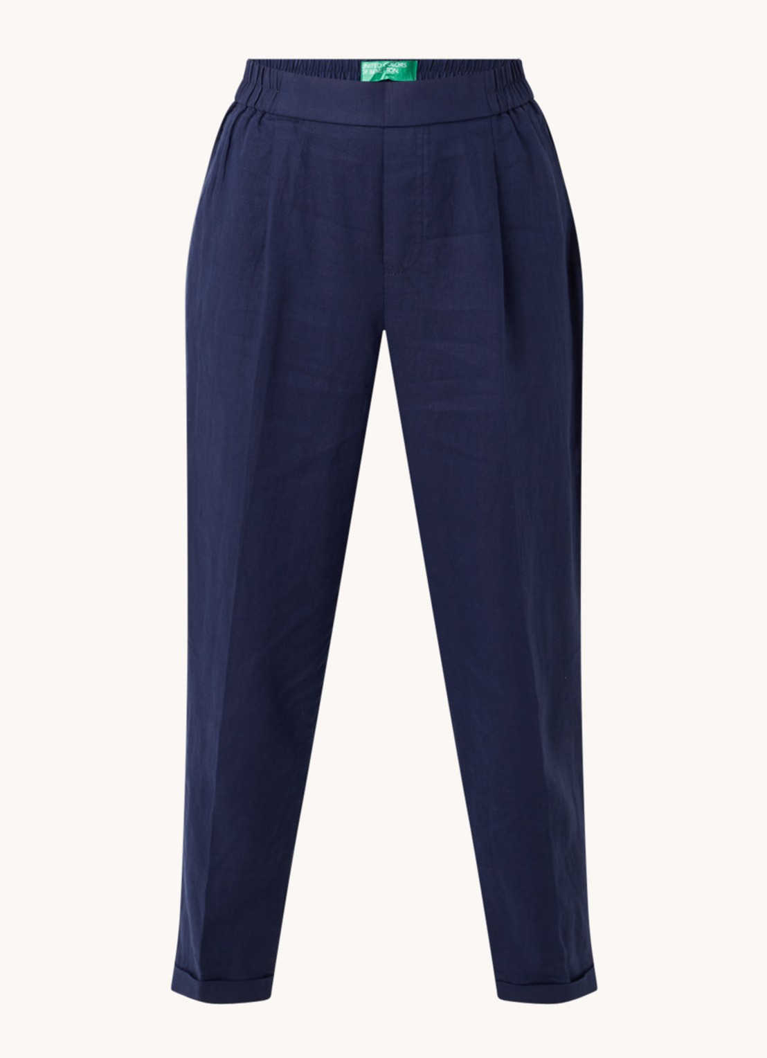 Benetton High waist cropped tapered fit pantalon van linnen  - voorkant 3 blauw