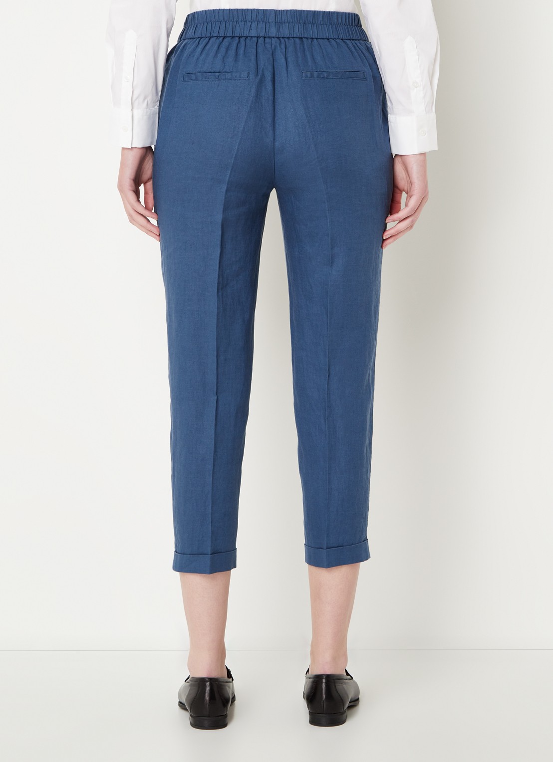 Benetton High waist cropped tapered fit pantalon van linnen  - achterkant staalblauw