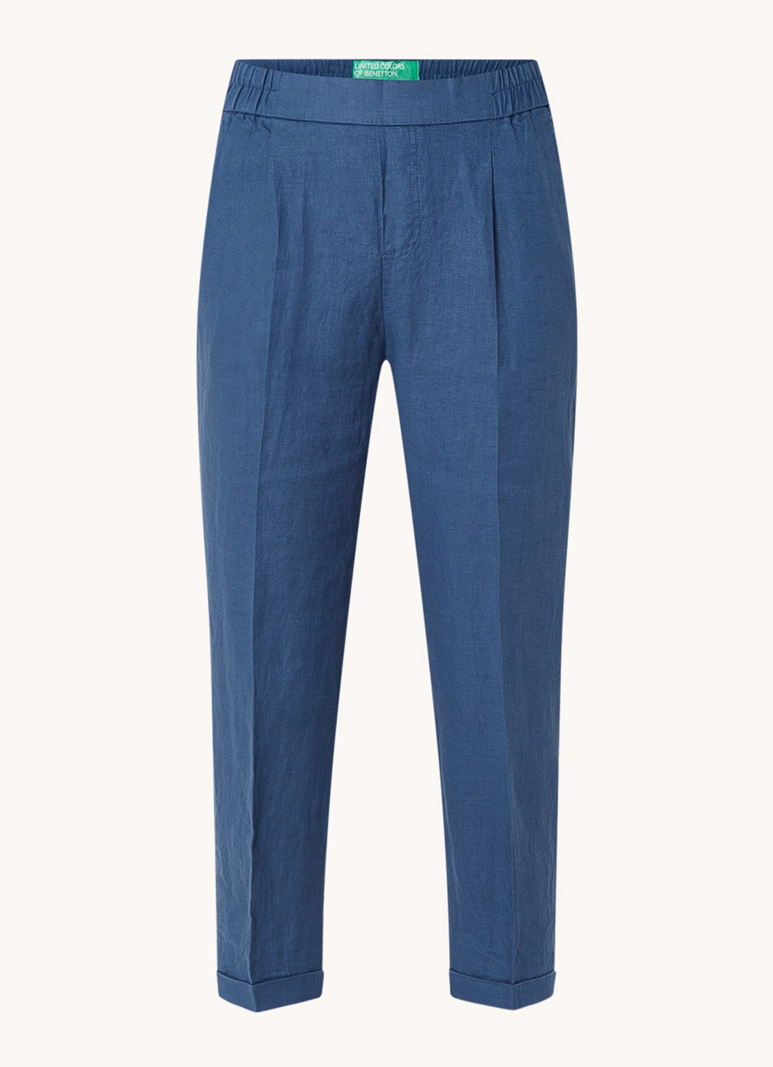 Benetton High waist cropped tapered fit pantalon van linnen  - voorkant 6 staalblauw
