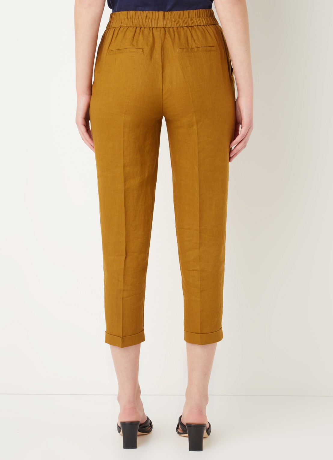 Benetton High waist cropped tapered fit pantalon van linnen  - achterkant 3 camel
