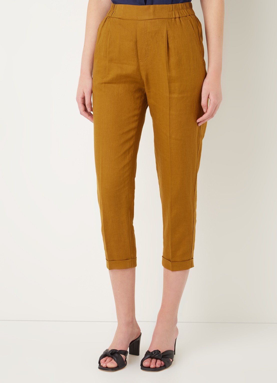 Benetton High waist cropped tapered fit pantalon van linnen  - detail camel