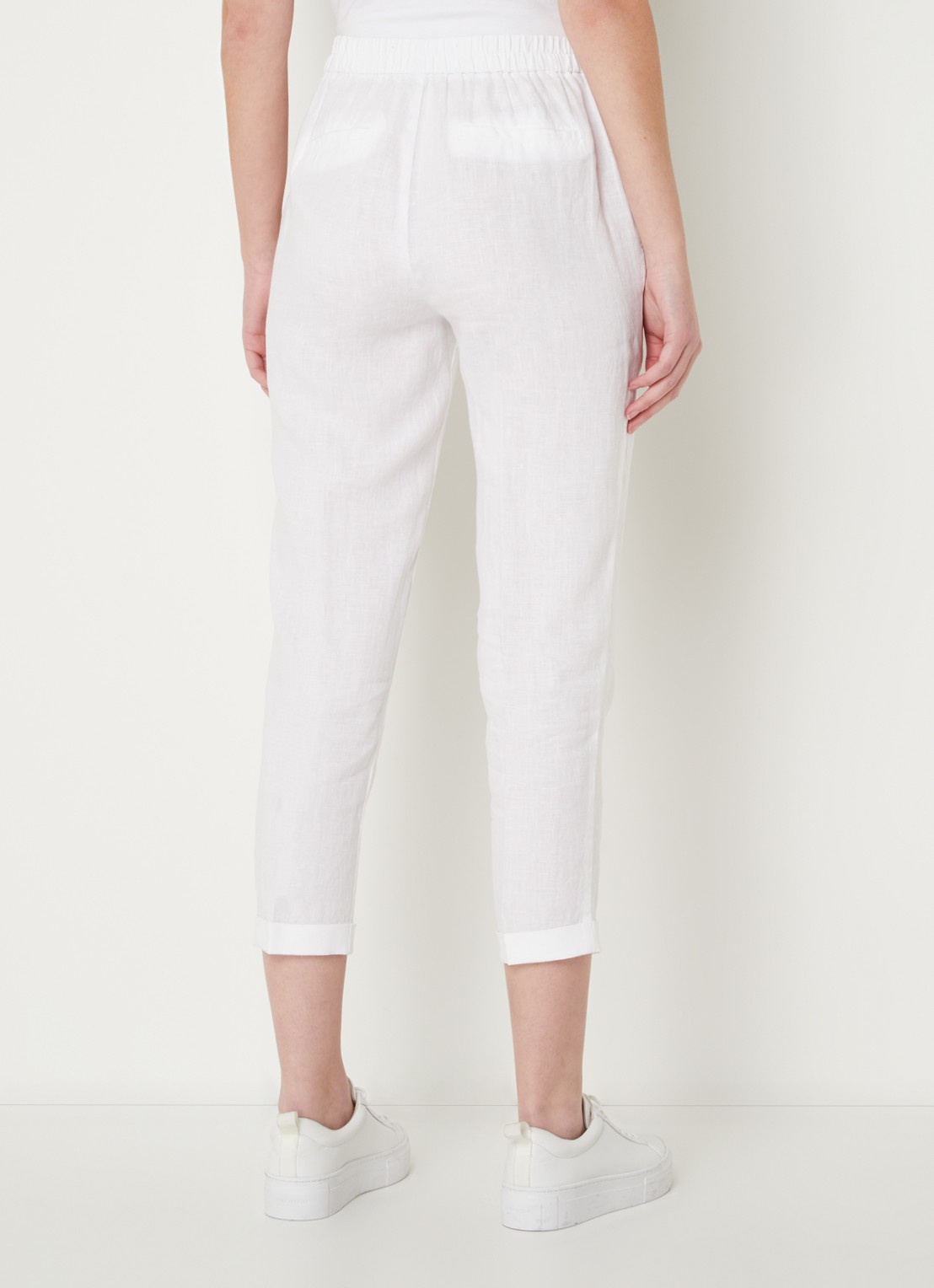 Benetton High waist cropped tapered fit pantalon van linnen  - achterkant 4 gebroken wit