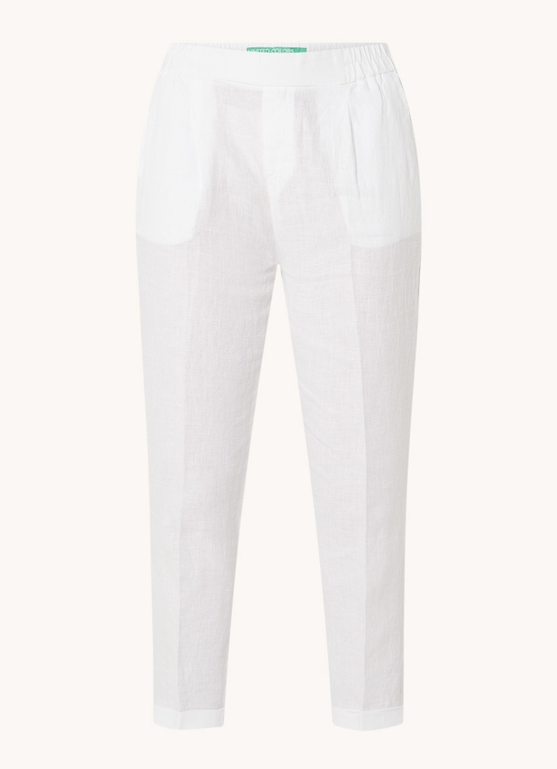 Benetton High waist cropped tapered fit pantalon van linnen  - voorkant 2 gebroken wit
