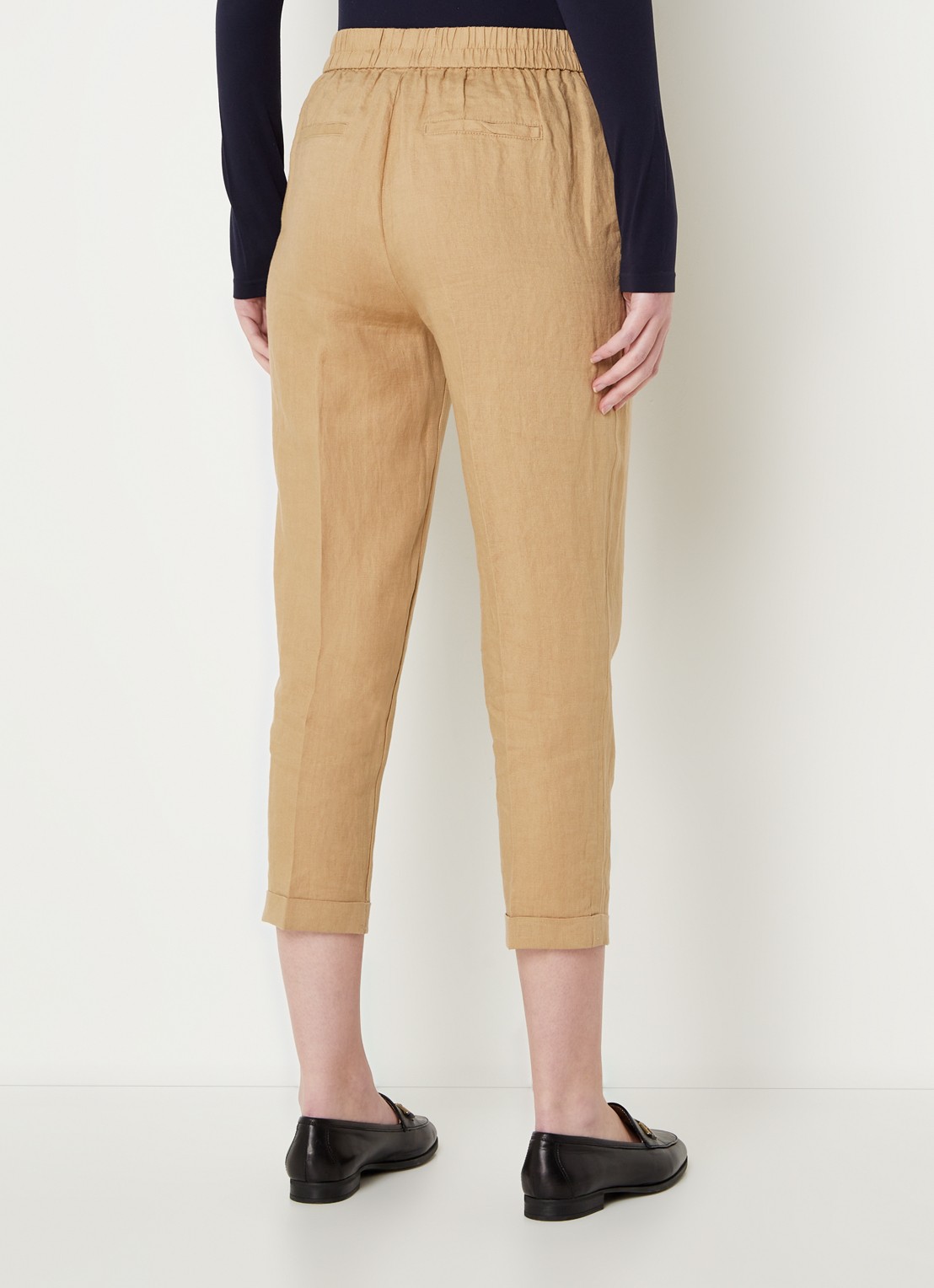 Benetton High waist cropped tapered fit pantalon van linnen  - achterkant 4 camel