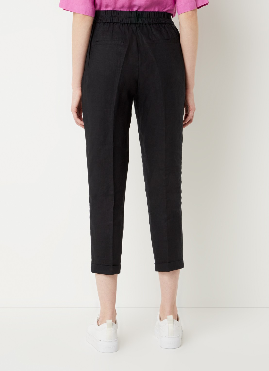 Benetton High waist cropped tapered fit pantalon van linnen  - achterkant 2 zwart