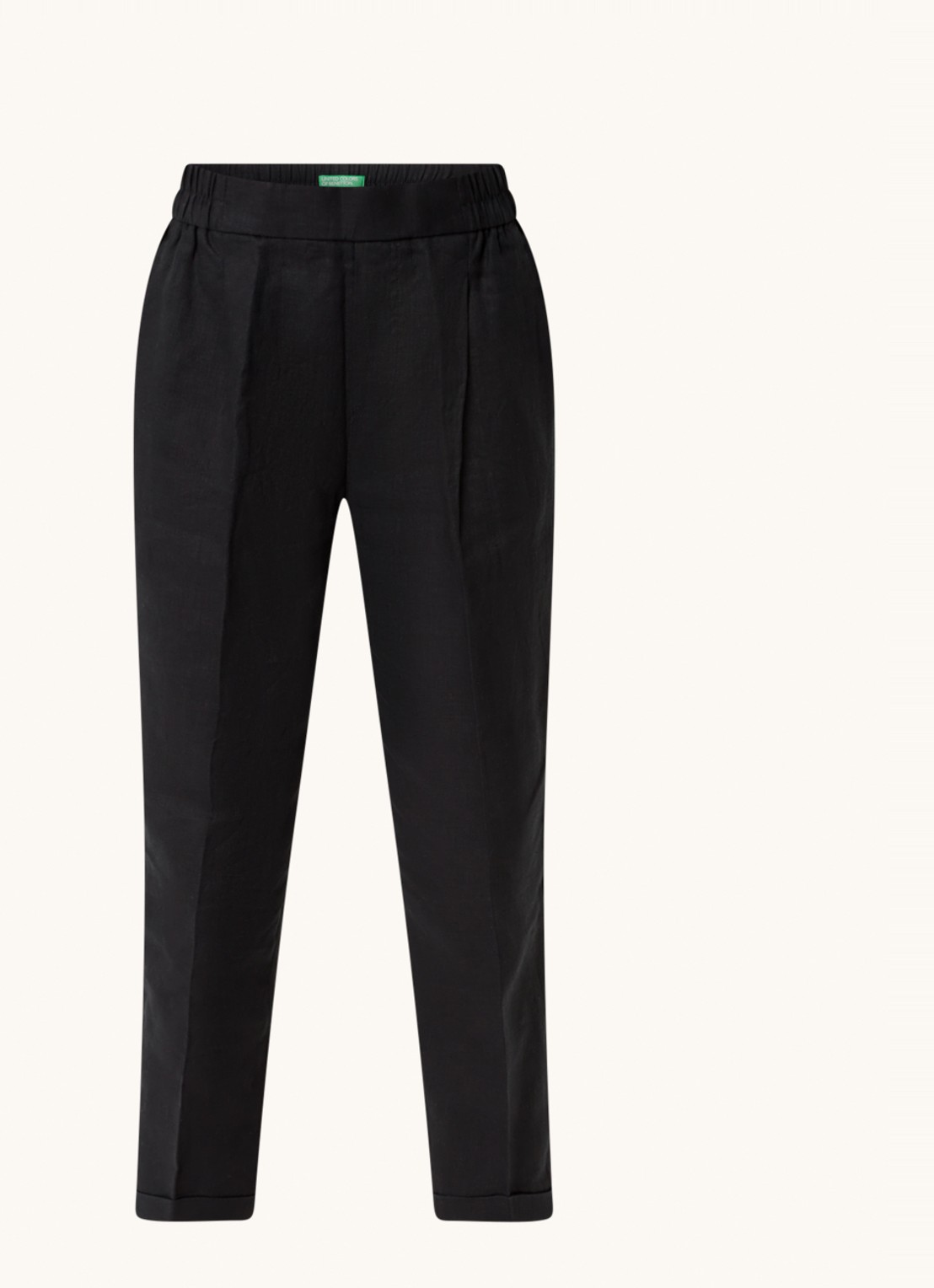 Benetton High waist cropped tapered fit pantalon van linnen  - voorkant 3 zwart