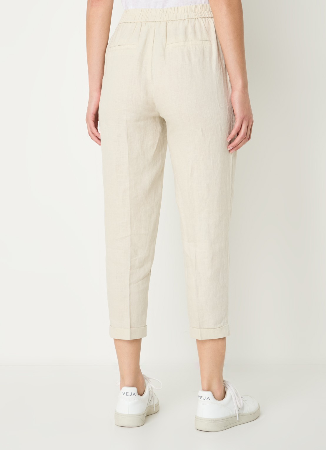 Benetton High waist cropped tapered fit pantalon van linnen  - achterkant 4 zand