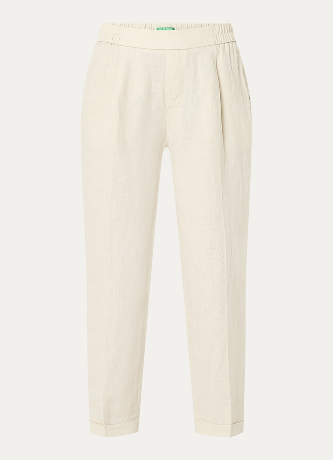 Benetton High waist cropped tapered fit pantalon van linnen  - voorkant 2 zand