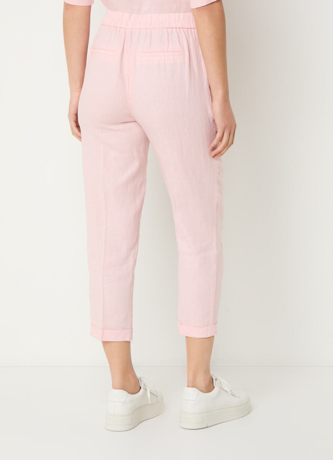 Benetton High waist cropped tapered fit pantalon van linnen  - achterkant lichtroze