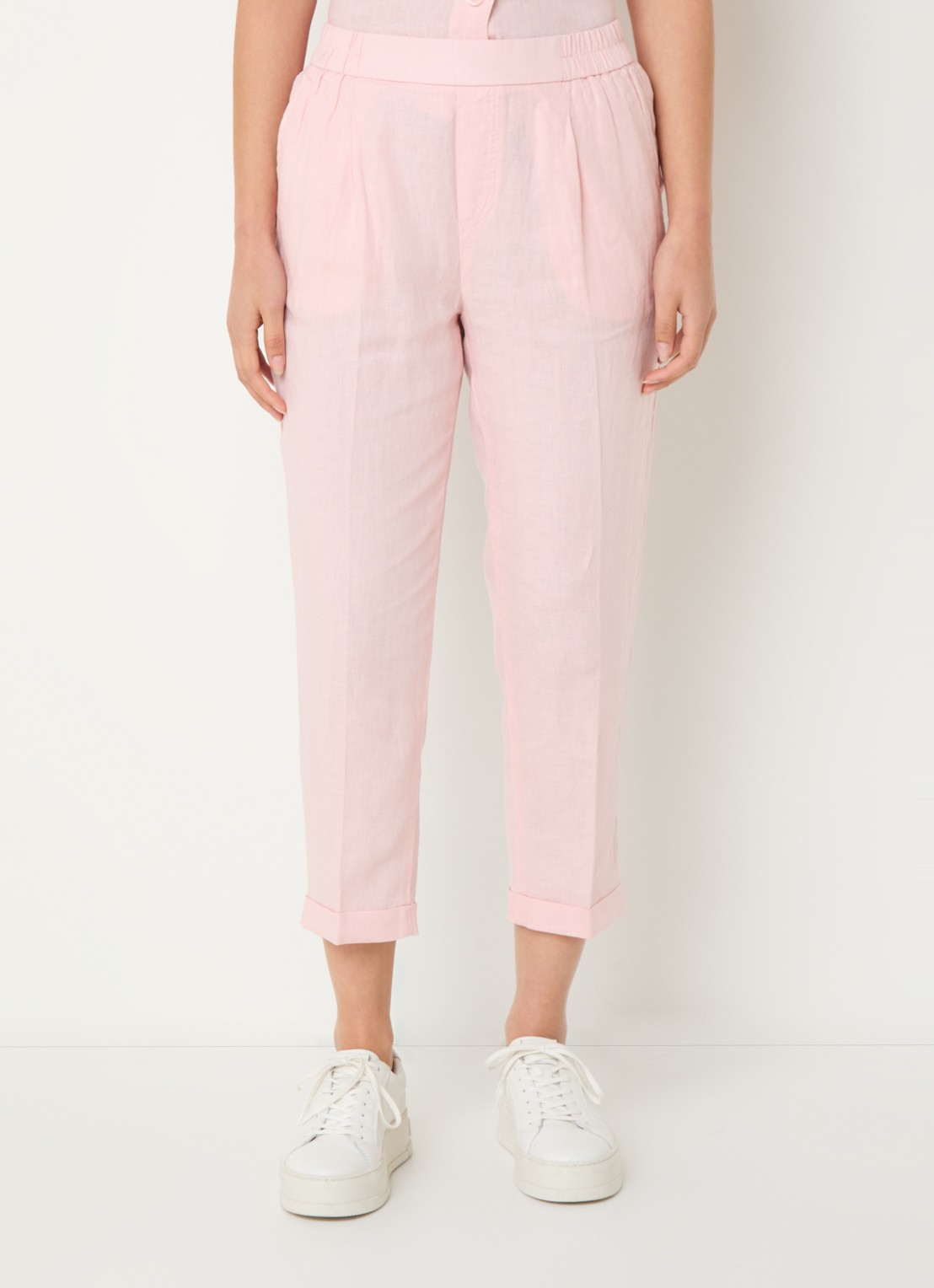 Benetton High waist cropped tapered fit pantalon van linnen  - detail 4 lichtroze