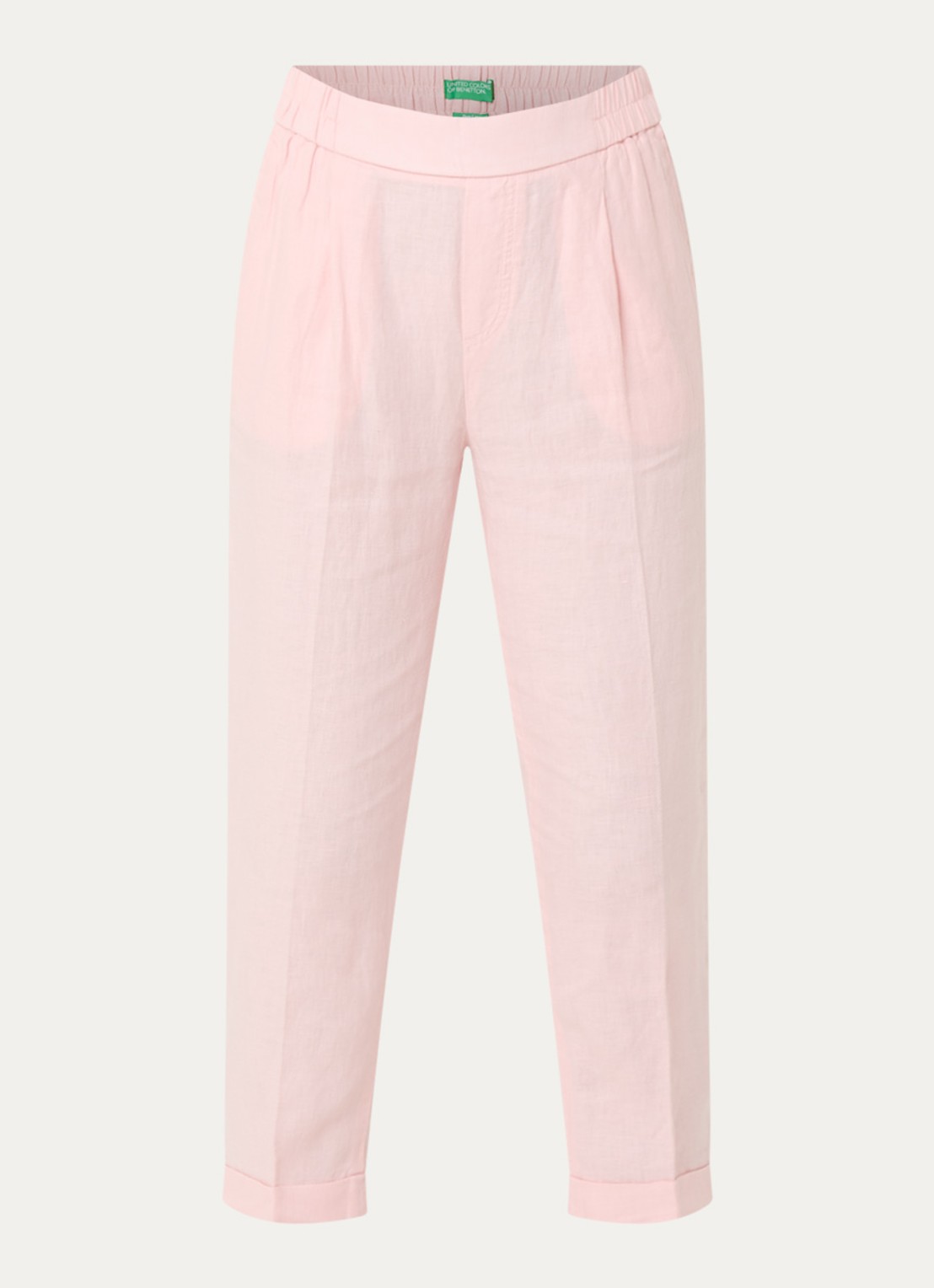 Benetton High waist cropped tapered fit pantalon van linnen  - voorkant 2 lichtroze