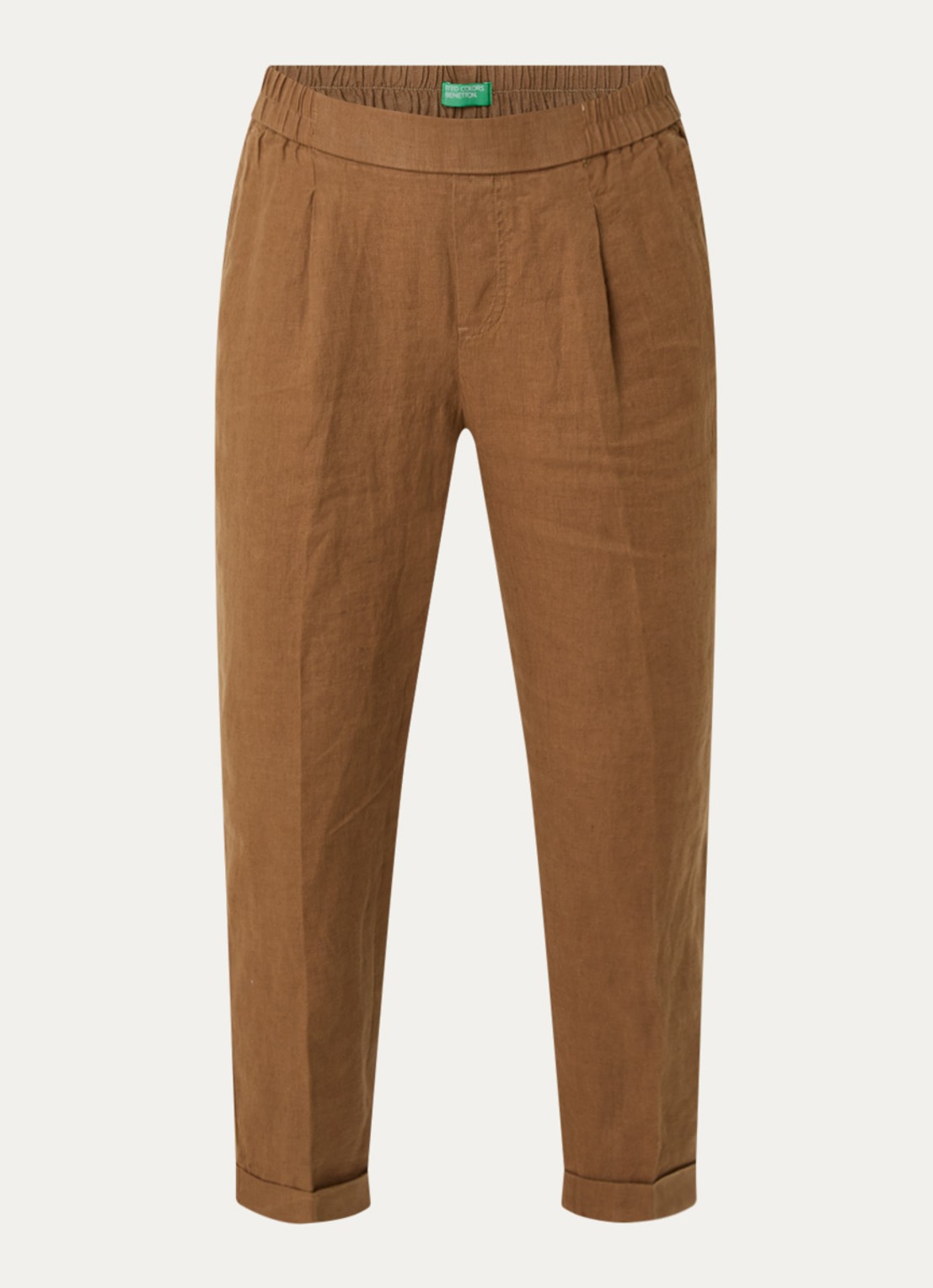 Benetton High waist cropped tapered fit pantalon van linnen  - voorkant 2 cognac