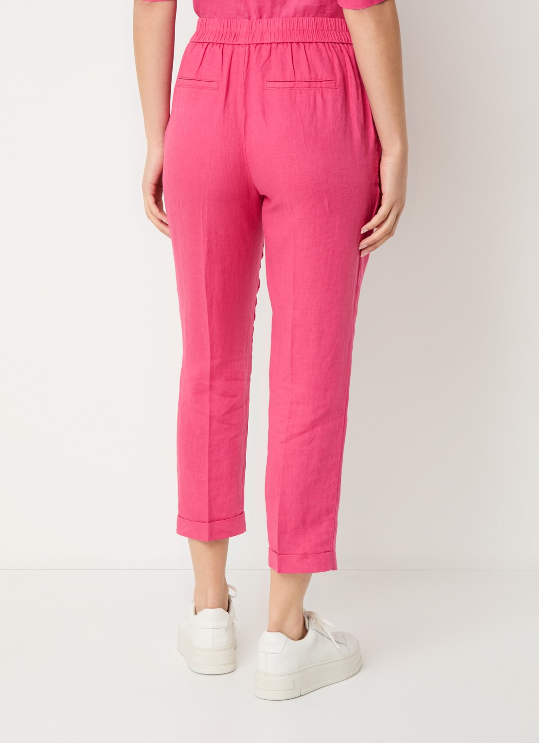 Benetton High waist cropped tapered fit pantalon van linnen  - achterkant fuchsia