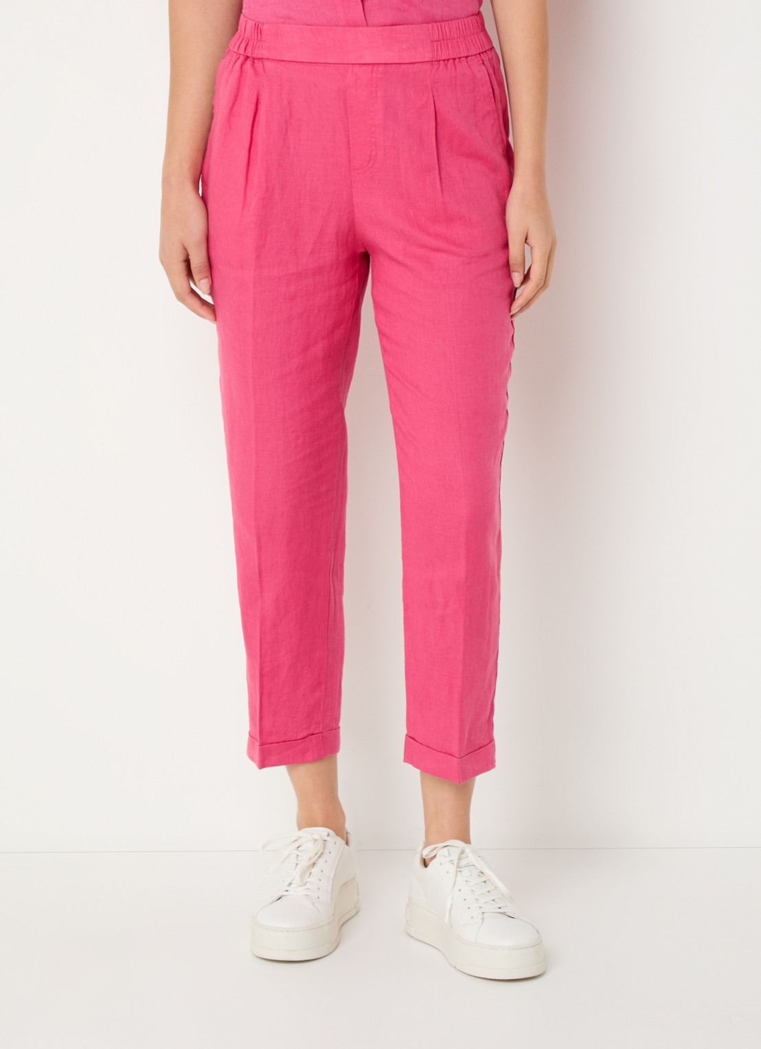 Benetton High waist cropped tapered fit pantalon van linnen  - detail 2 fuchsia