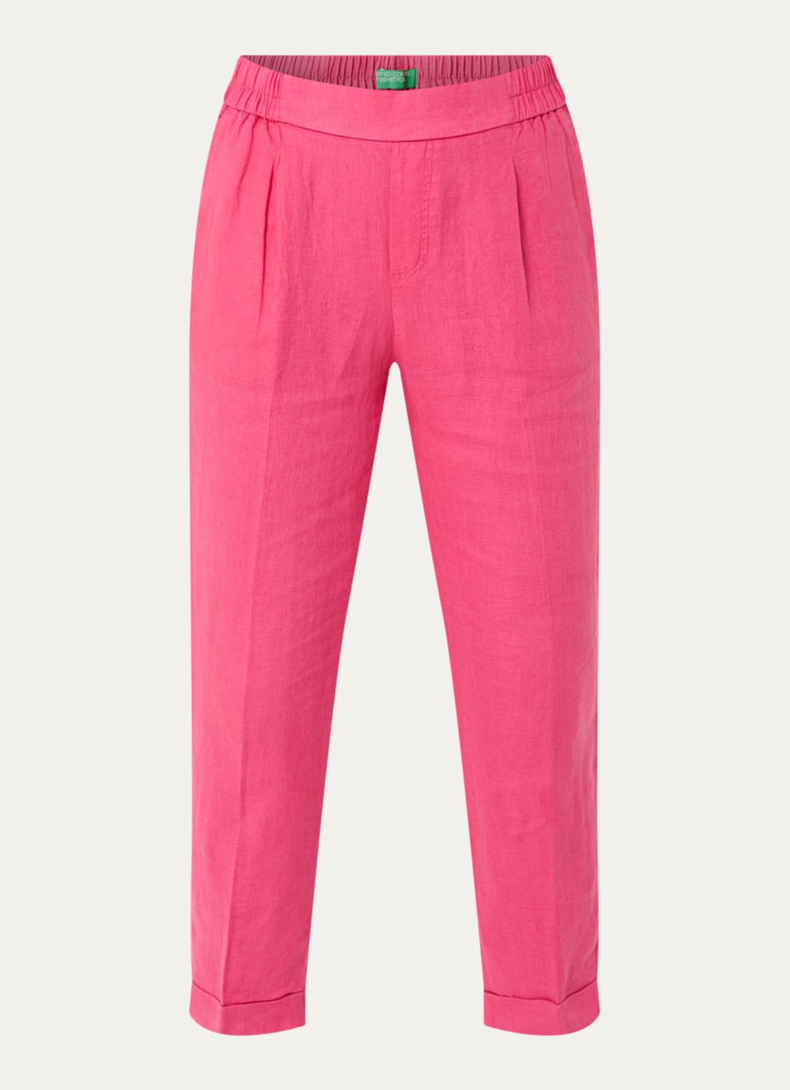 Benetton High waist cropped tapered fit pantalon van linnen  - voorkant 3 fuchsia